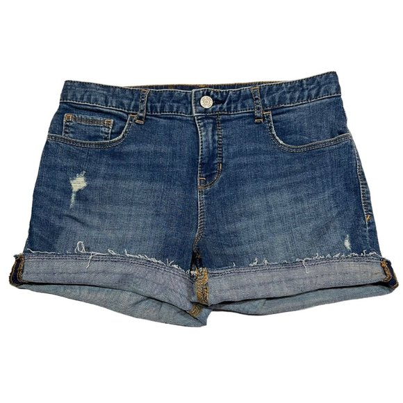 NWT GAP Girls Midi Denim Shorts Sz 16 Medium Wash Rips #533561 - Picture 1 of 6